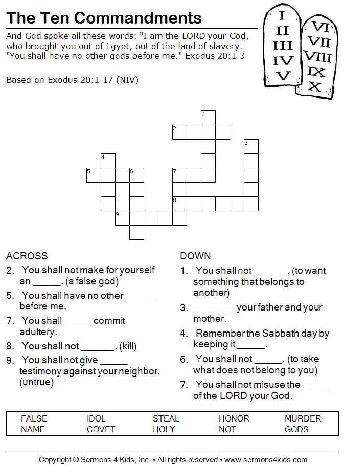 the ten commandments crossword sermons4kids