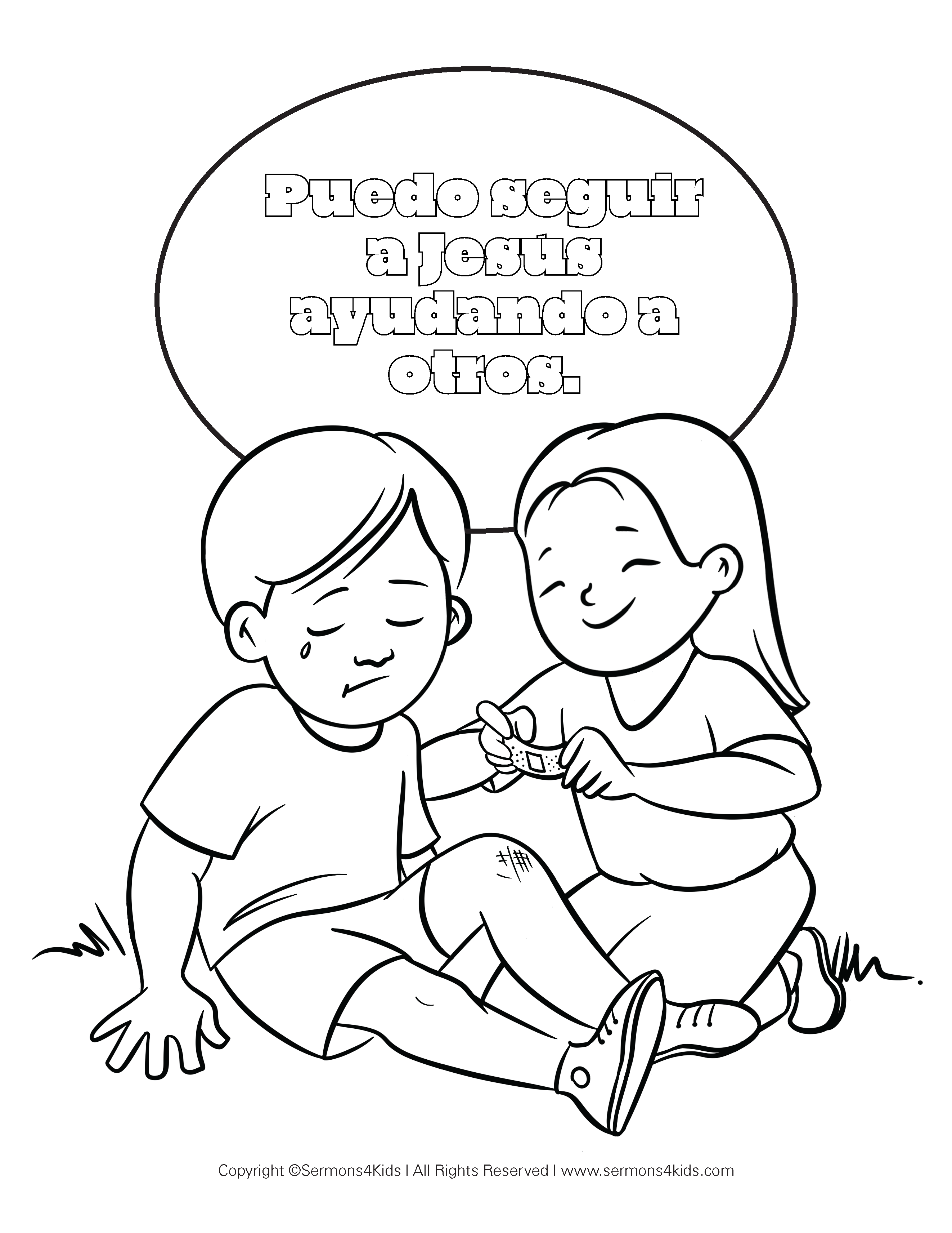 dibujos de niños ayudando a otros para colorear