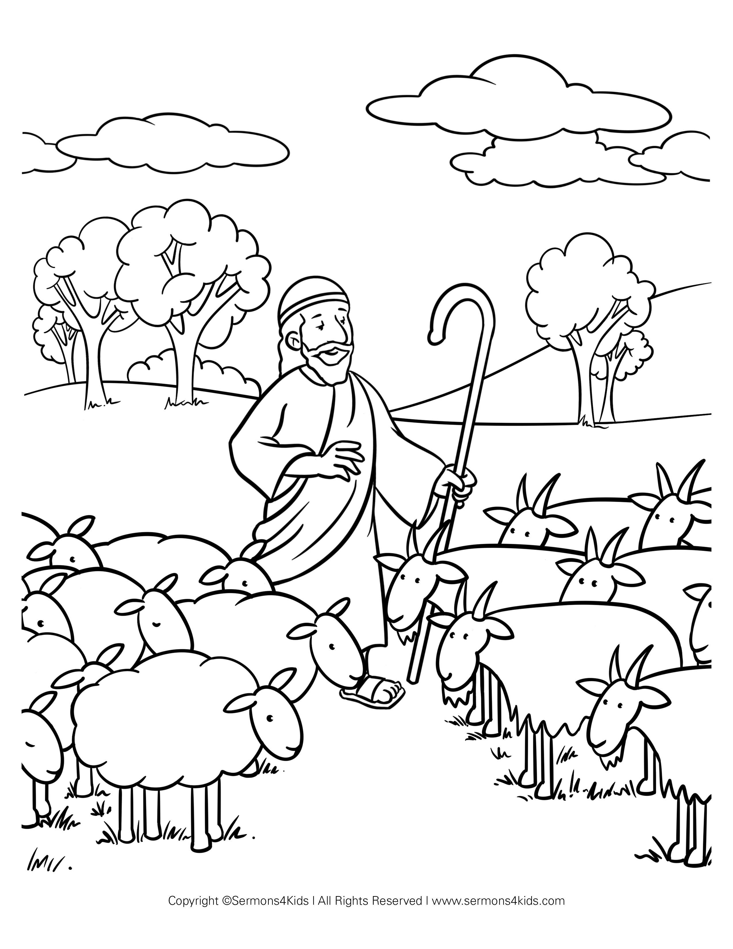 Sheep And Shepherd Coloring Page