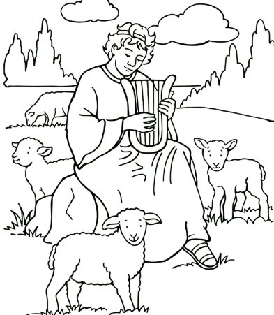 King David playing harp coloring page