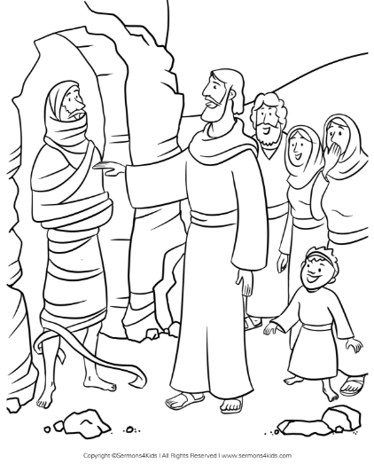 Jesus raises Lazarus from the dead coloring page