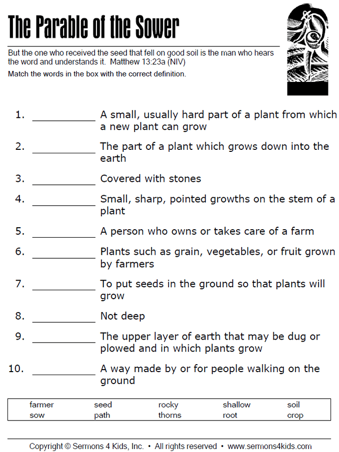 Parable Of The Sower Worksheets For Kids