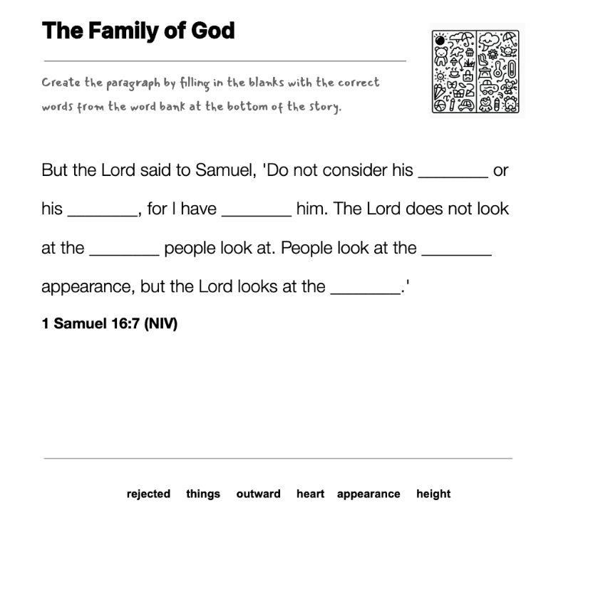 The Family of God fill-in-the-blank | Children's Sermons from Sermons4...