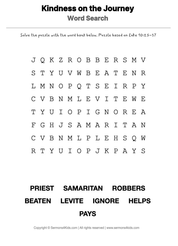 The Good Samaritan word-search | Children's Sermons from Sermons4Kids....