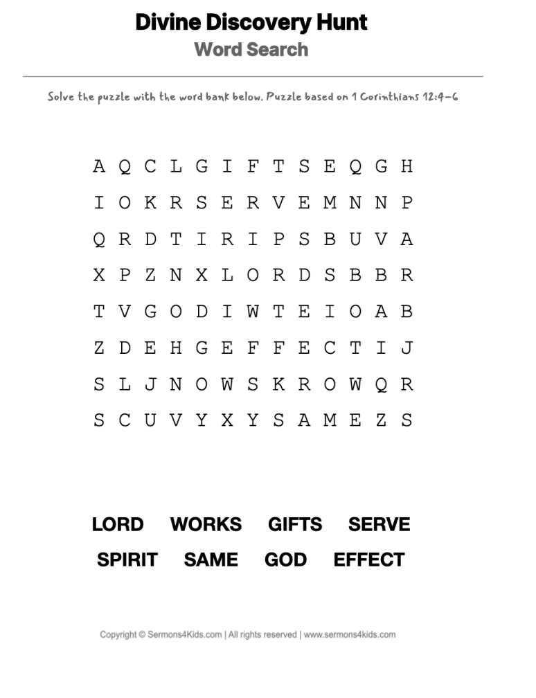 God's Tool Box word-search