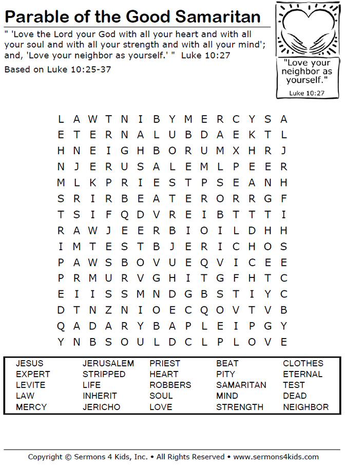 The Good Samaritan Word Search Sermons4Kids