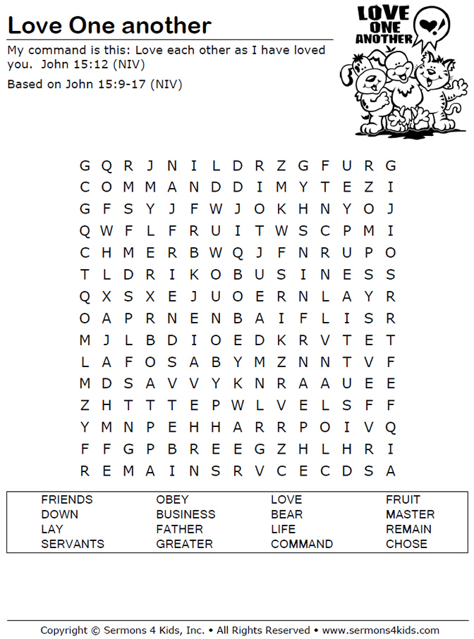 Love One Another Word Search Sermons4Kids