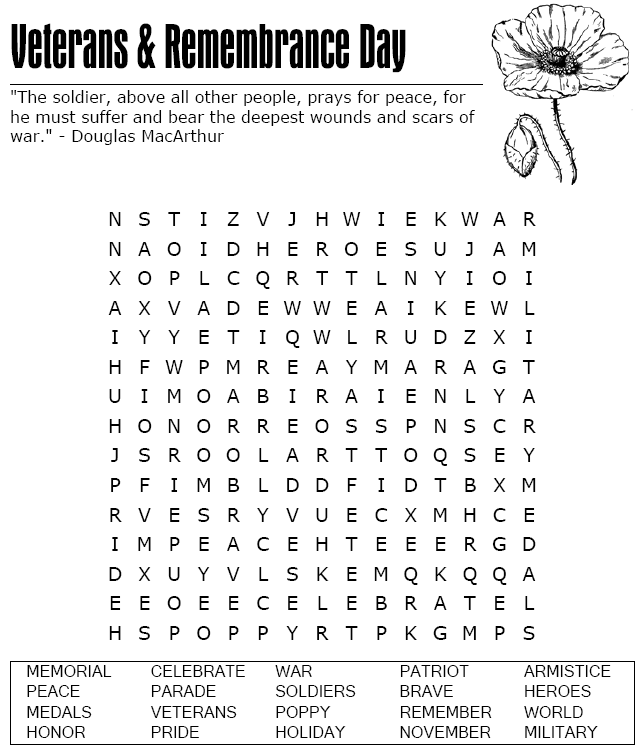 Free Printable Veterans Day Word Search