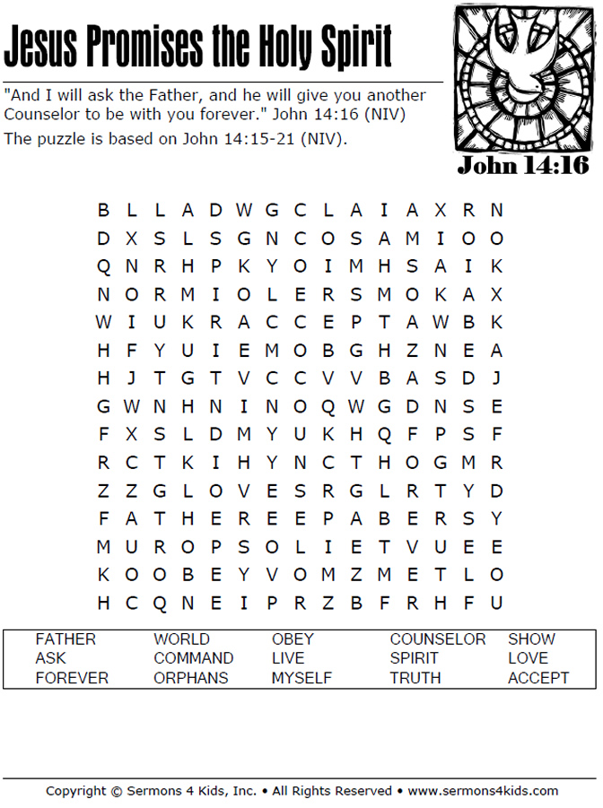 Jesus Promises The Holy Spirit Word Search Sermons4ki