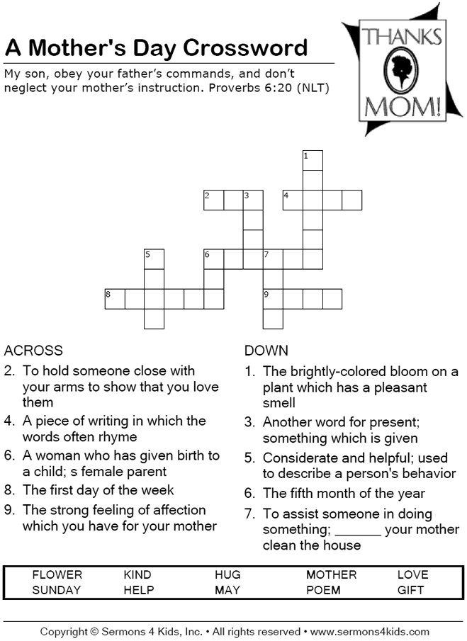 Mother s Day Crossword Sermons4Kids
