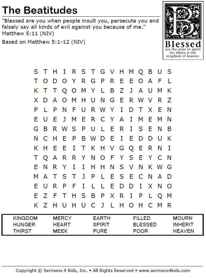 Beatitudes Word Search Sermons4Kids