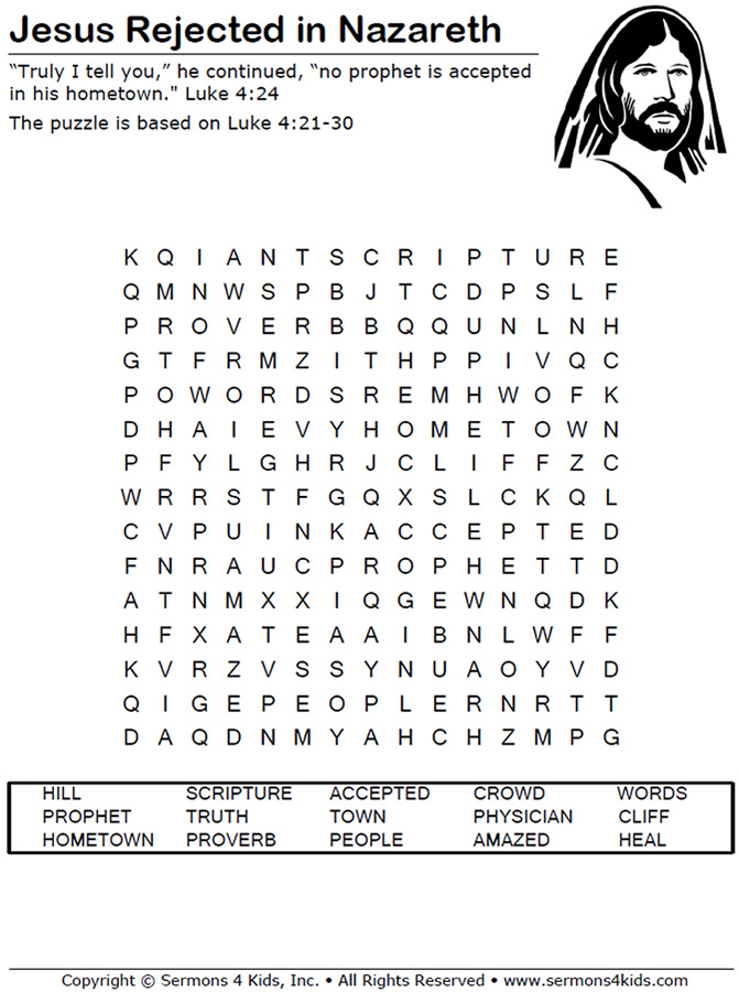 Jesus Rejected In Nazareth Word Search Sermons4kids