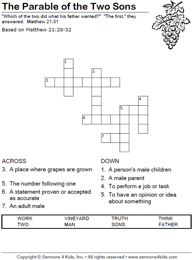 Parable Of Two Sons Crossword Sermons4Kids