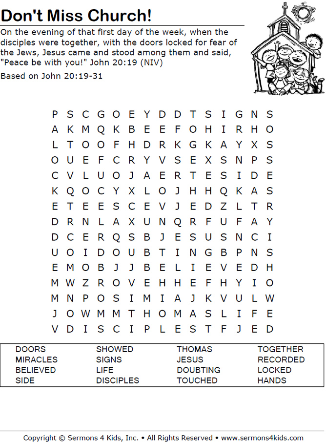 Dont Miss Church Word Search Sermons4Kids