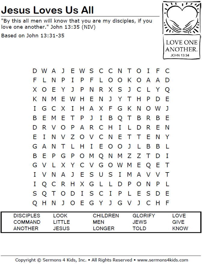 Jesus Loves Us All Word Search Sermons4Kids