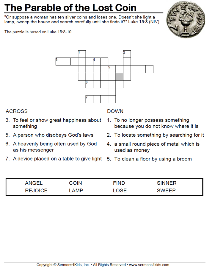 Parable Of The Lost Coin Crossword Sermons4Kids